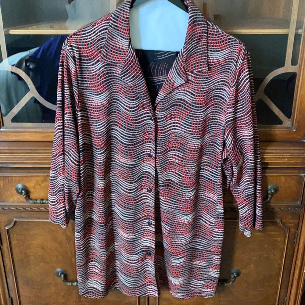 Red button down blouse